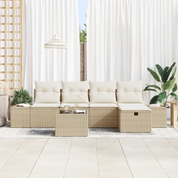 vidaXL Havesofa Sæt med pude 6 pcs Beige polyrattan