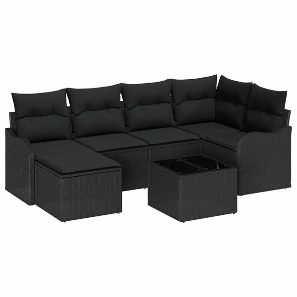 vidaXL Havesofa S&aelig;t med pude 7 pcs Sort Poly rattan