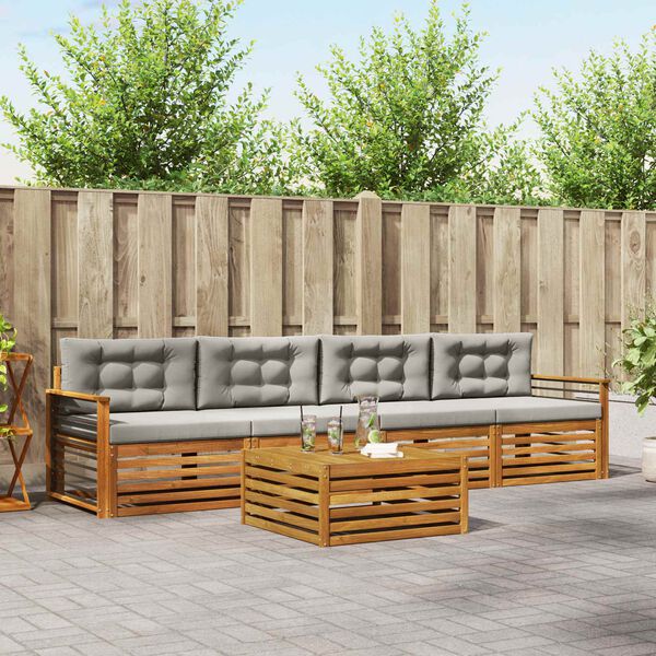 vidaXL Udend&oslash;rs sofagruppe med pude 5 pcs Naturlig og Lys Gr&aring;