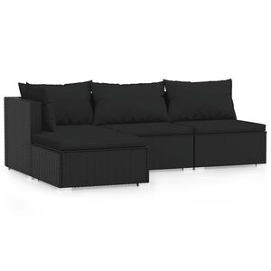 vidaXL lounges&aelig;t til haven 4 dele med hynder polyrattan sort
