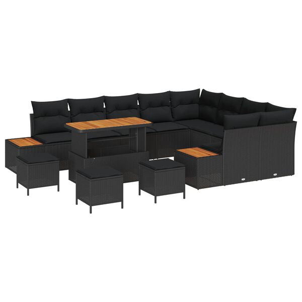 vidaXL Havesofa S&aelig;t med pude med opbevaring 13 pcs Sort Poly rattan