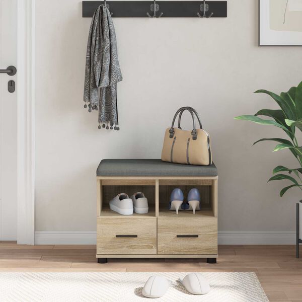 vidaXL Hallb&aelig;nk Sonoma eg 60 x 38 x 46 cm Partikelplade og Polsterstof