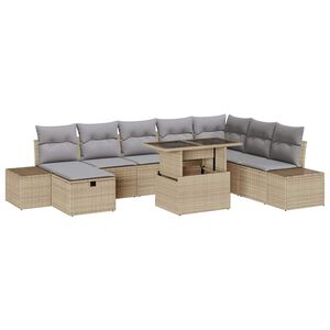 vidaXL Havesofa S&aelig;t 9 pcs Beige polyrattan