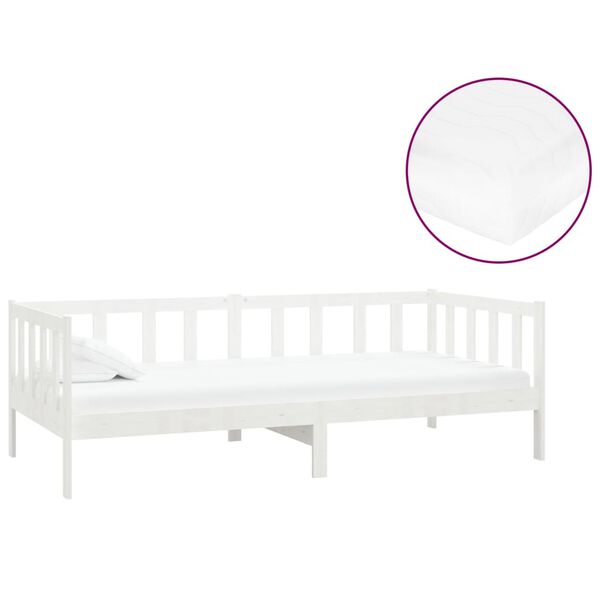 vidaXL daybed med madras 90x200 cm massivt fyrretr&aelig; hvid