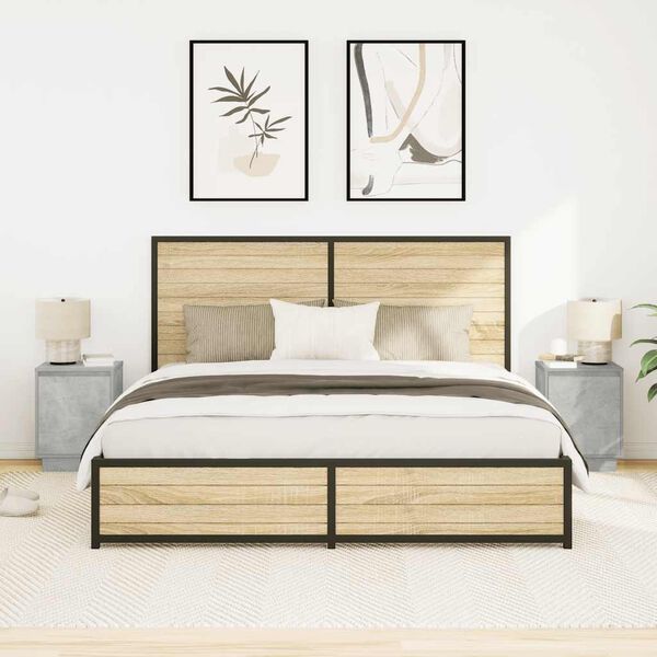 vidaXL sengeborde 2 stk. med LED-lys 38x34x50 cm betongr&aring;