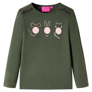 Lang&aelig;rmet T-shirt til b&oslash;rn str. 104 kakifarvet