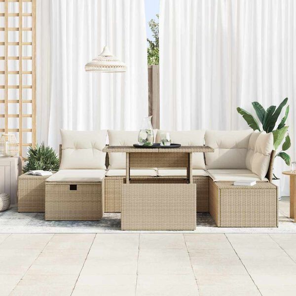 vidaXL Havesofa S&aelig;t 7 pcs Beige polyrattan