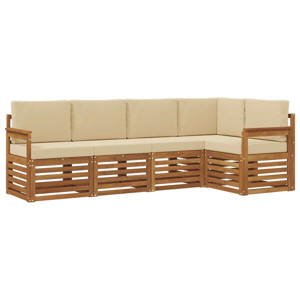 vidaXL Sektionalsofa s&aelig;t 5 pcs Naturlig og Beige Massivt Akacietr&aelig;