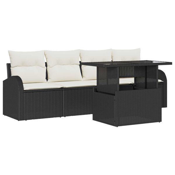 vidaXL Havesofa Sæt med pude med pude 5 pcs Sort Poly Rattan