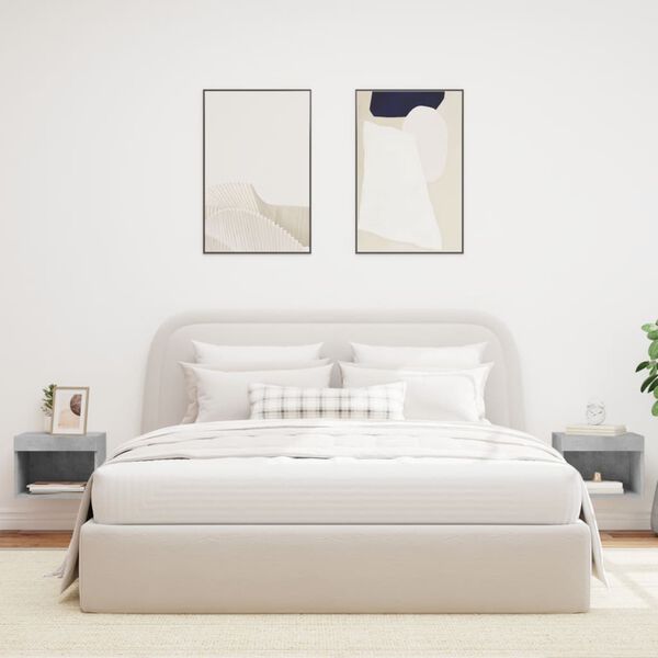 vidaXL sengeborde 2 stk. med LED-lys v&aelig;gh&aelig;ngt betongr&aring;