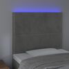 vidaXL sengegavl med LED-lys 100x5x118/128 cm fløjl lysegrå