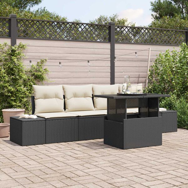 vidaXL Havesofa S&aelig;t med pude med opbevaring 5 pcs Sort og Cream