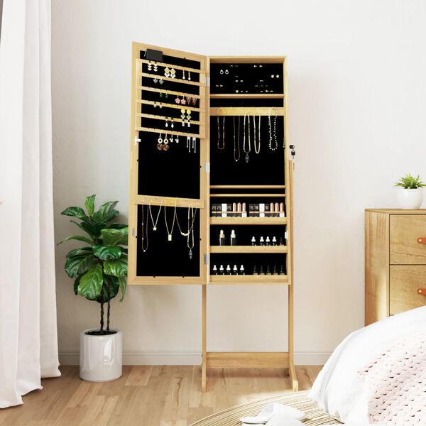 vidaXL smykkeskab med spejl og LED-lys fritst&aring;ende