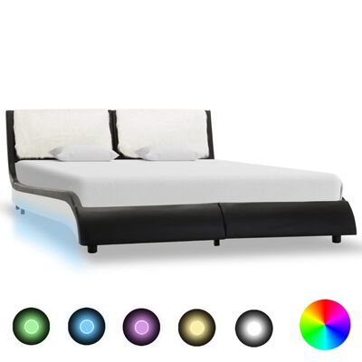 vidaXL sengestel med LED 120x200 cm kunstlæder sort og hvid