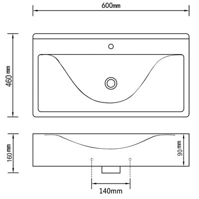 vidaXL keramisk firkantet håndvask m. overløb og hanehul 60x46 cm