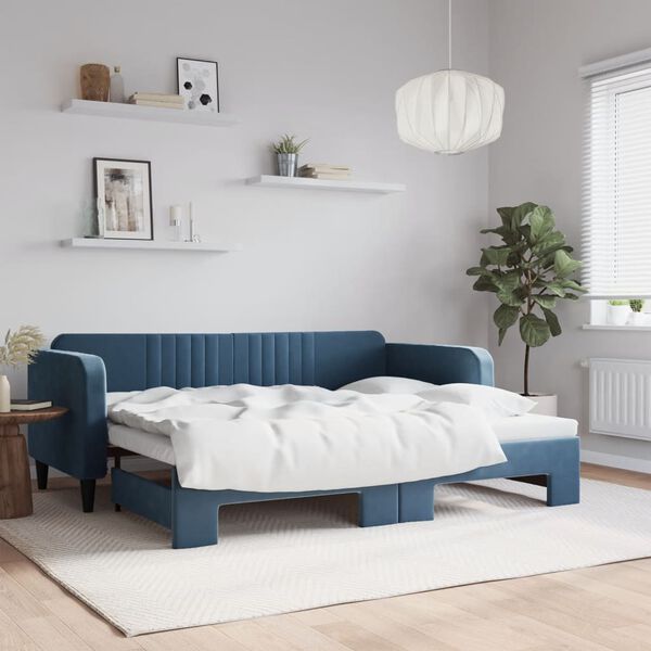 vidaXL daybed med udtr&aelig;k 90x200 cm velour bl&aring;