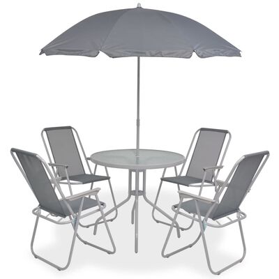 vidaXL udendørs spisebordssæt 6 delestål og textilene grå