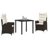 vidaXL Have Spisebordss&aelig;t med pude 3 pcs Brun polyrattan