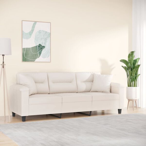 vidaXL 3-personers sofa m. puder og hynder 180 cm mikrofiberstof beige
