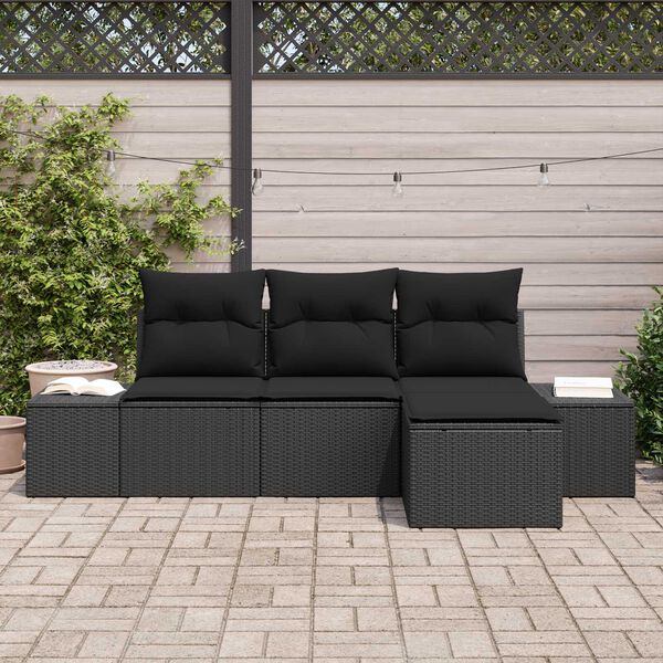 vidaXL Havesofa S&aelig;t med pude 4 pcs Sort polyrattan