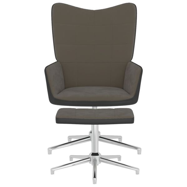 vidaXL l&aelig;nestol med fodskammel fl&oslash;jl og PVC m&oslash;rkegr&aring;