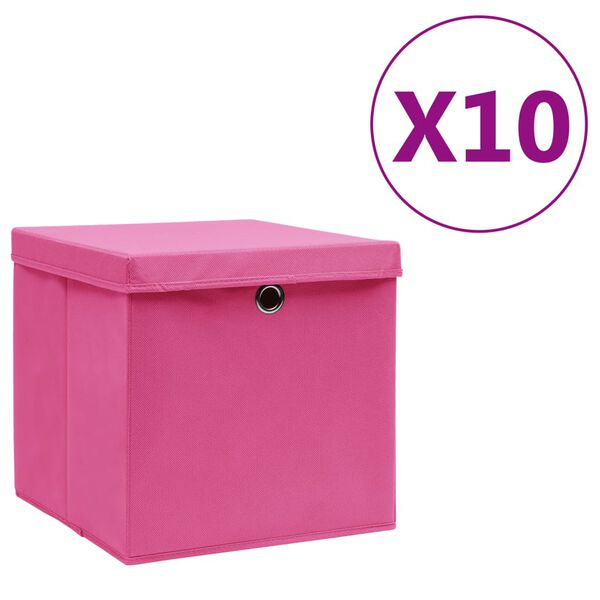 vidaXL opbevaringskasser med låg 10 stk. 28x28x28 cm pink