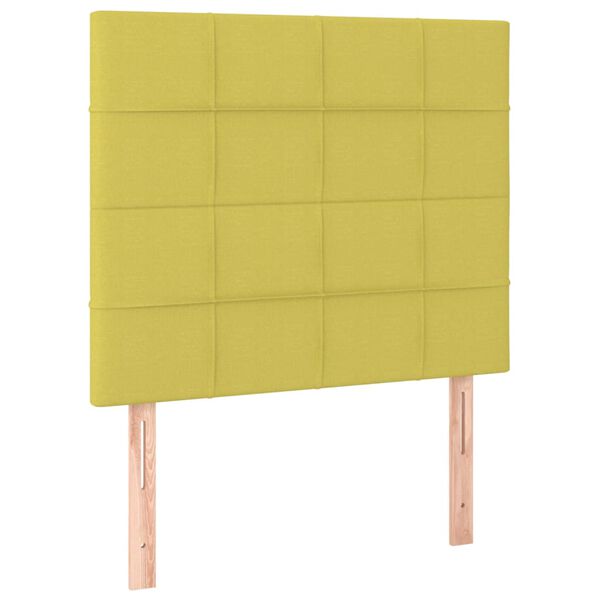 vidaXL sengegavl med LED-lys 90x5x118/128 cm stof gr&oslash;n