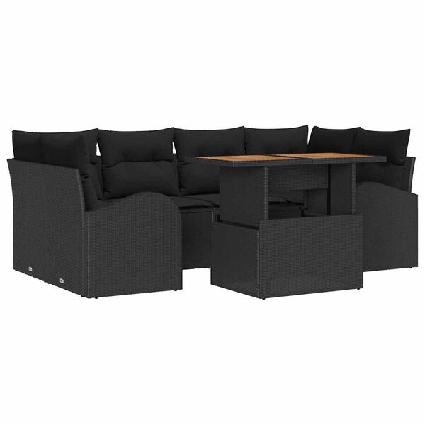 vidaXL Havesofa S&aelig;t med pude 7 pcs Sort