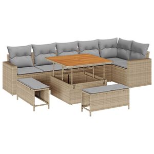 vidaXL Havesofa S&aelig;t 9 pcs Beige polyrattan