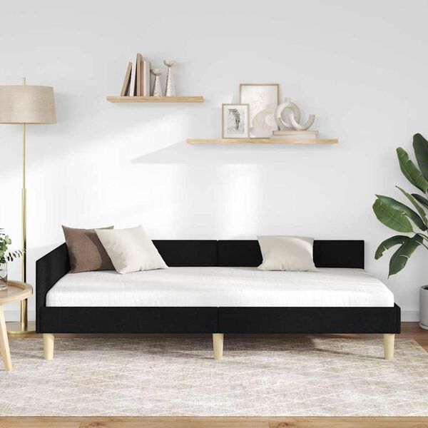 vidaXL Hjørnesengramme med hovedgærde Sort 90 x 190 cm Stof