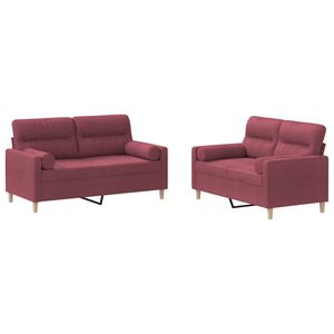 vidaXL sofas&aelig;t 2 dele med puder stof vinr&oslash;d