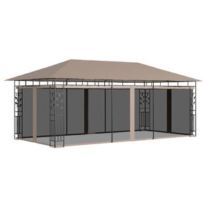 vidaXL pavillon med myggenet 6x3x2,73 m 180 g/m&sup2; gr&aring;brun