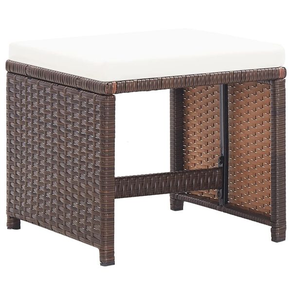 vidaXL havetaburetter 4 stk. med hynder polyrattan brun