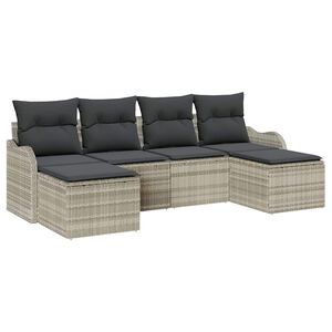 vidaXL Havesofa S&aelig;t med pude 6 pcs Lysegr&aring; Poly rattan