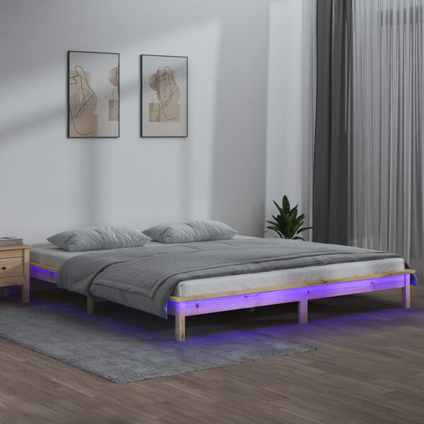 vidaXL sengeramme med LED-lys 140x200 cm massivt træ