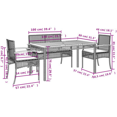 vidaXL spisebordssæt til haven 5 dele med hynder polyrattan sort
