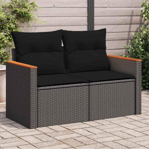 vidaXL havesofa med hynder 2-personers sort polyrattan