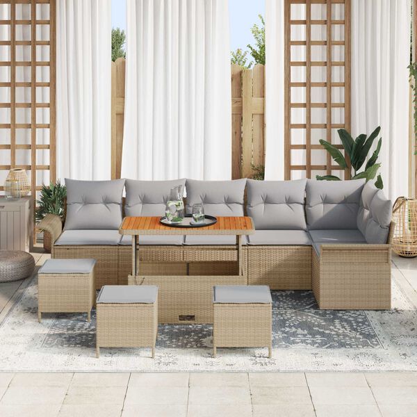 vidaXL Havesofa S&aelig;t med pude 10 pcs Beige polyrattan