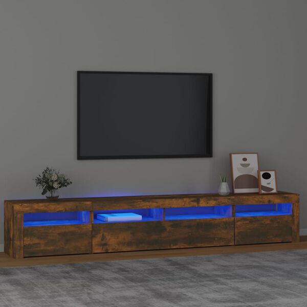 vidaXL tv-skab med LED-lys 240x35x40 cm r&oslash;get egetr&aelig;