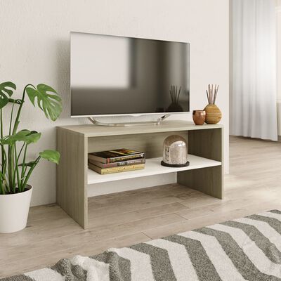vidaXL tv-bord 80x40x40 cm konstrueret træ hvid og egetræsfarvet
