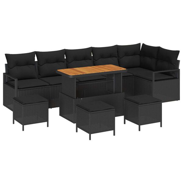 vidaXL Havesofa S&aelig;t med pude 10 pcs Sort Poly rattan