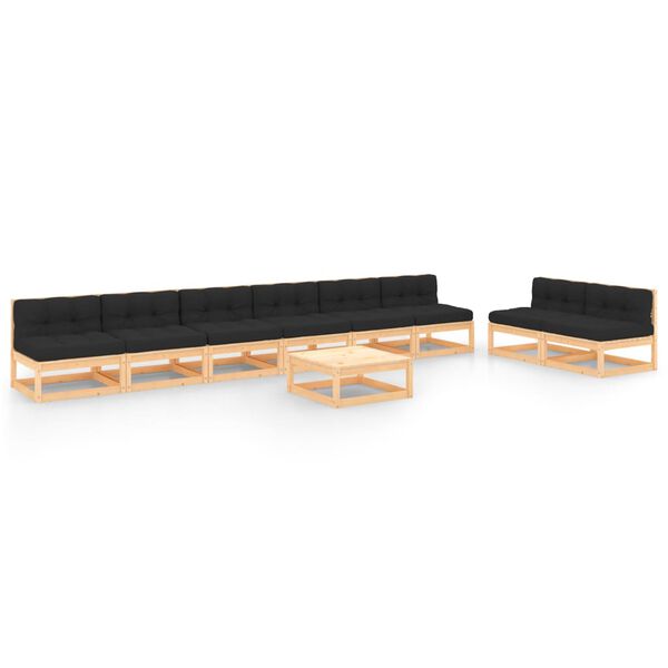 vidaXL lounges&aelig;t til haven 9 dele med hynder massivt fyrretr&aelig;