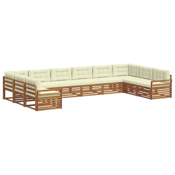 vidaXL Sofas&aelig;t med pude 10 pcs Naturlig og Fl&oslash;de Massivt Akacietr&aelig;