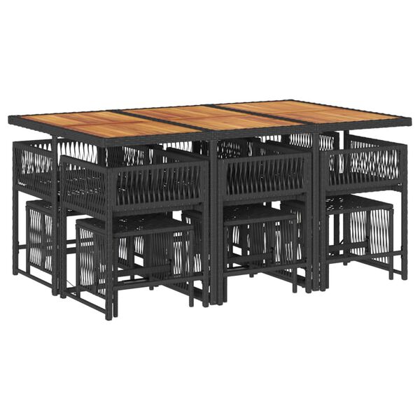 vidaXL spisebordss&aelig;t til haven 11 dele med hynder polyrattan sort