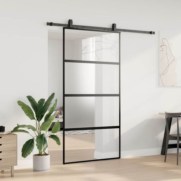 vidaXL skyded&oslash;r med hardwares&aelig;t 102,5x205 cm h&aelig;rdet glas sort