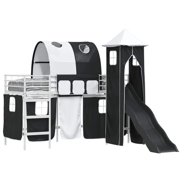 vidaXL B&oslash;rns Loft Seng Ramme Hvid og sort 99,5 x 190 cm Metal