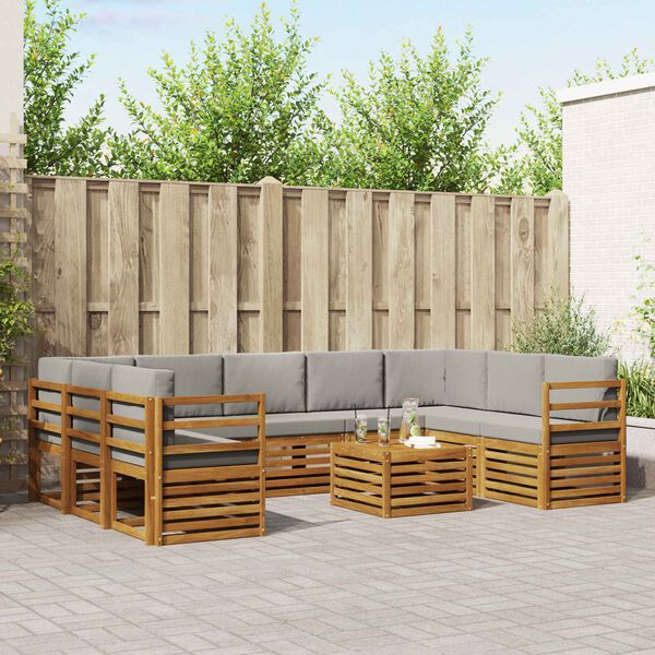 vidaXL Sofas&aelig;t med pude 10 pcs Naturlig og Lys Gr&aring; Massivt Akacietr&aelig;