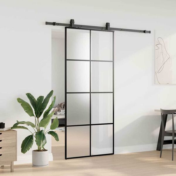 vidaXL skyded&oslash;r med hardwares&aelig;t 90x205 cm ESG glas sort