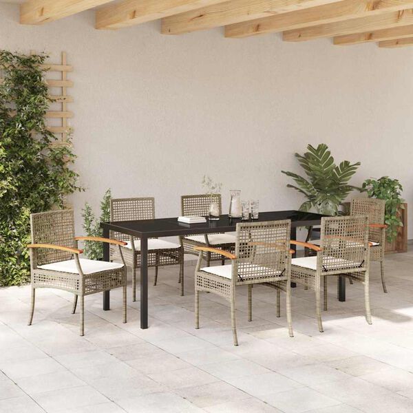 vidaXL Have Spisebordss&aelig;t 7 pcs Beige polyrattan