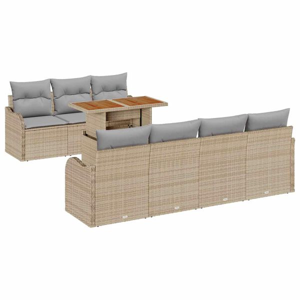 vidaXL Havesofa Sæt med opbevaring 8 pcs Beige Poly rattan